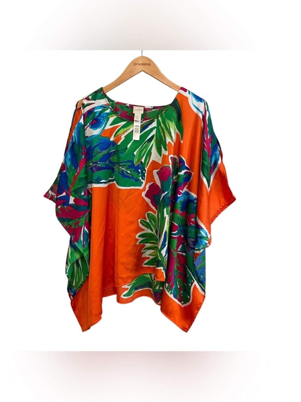 Chico's Orange Floral Tropical Poncho Top